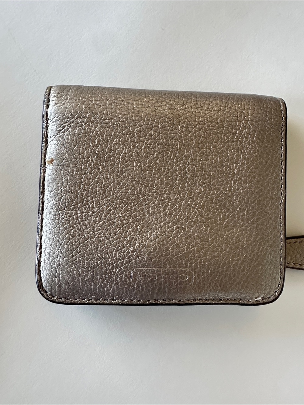 Coach Metallic Taupe Pebbled Leather Bifold Wallet